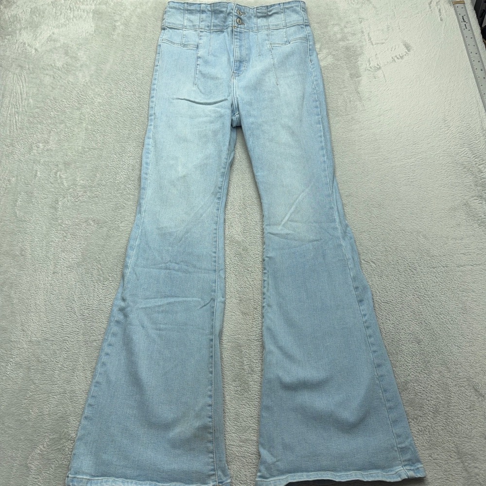 Free People We The Free Jeans Womens 31 Blue Just Float On Flare High Rise Seam